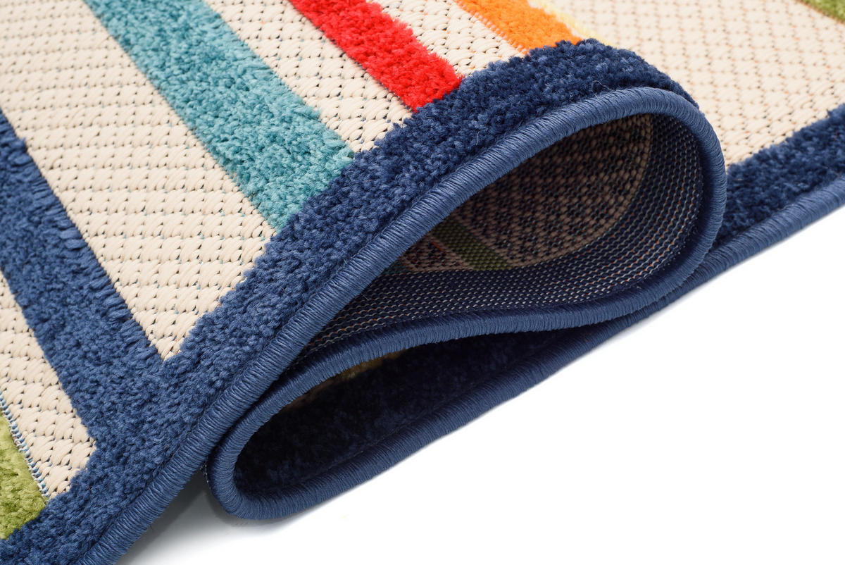 TEPPICH In-Outdoor Bunte Abstract, Streifen - Kurzflor Rechteckig - 120 x 170 cm - Multicolor/Creme, Textil (120/170cm) - Mazovia