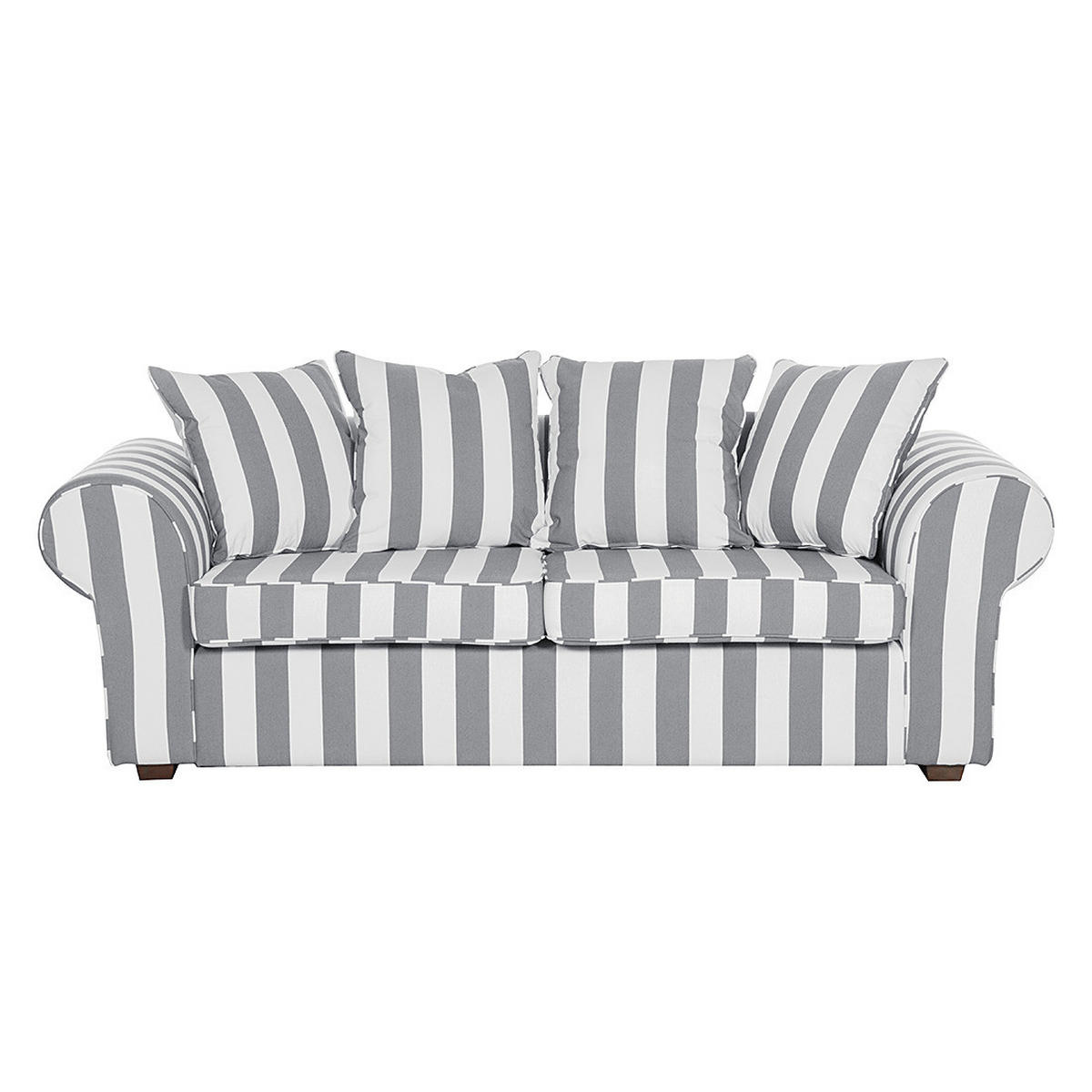 3-SITZER SOFA - Webstoff, Grau gestreift - Grau, Textil (217/88/88cm) - home24
