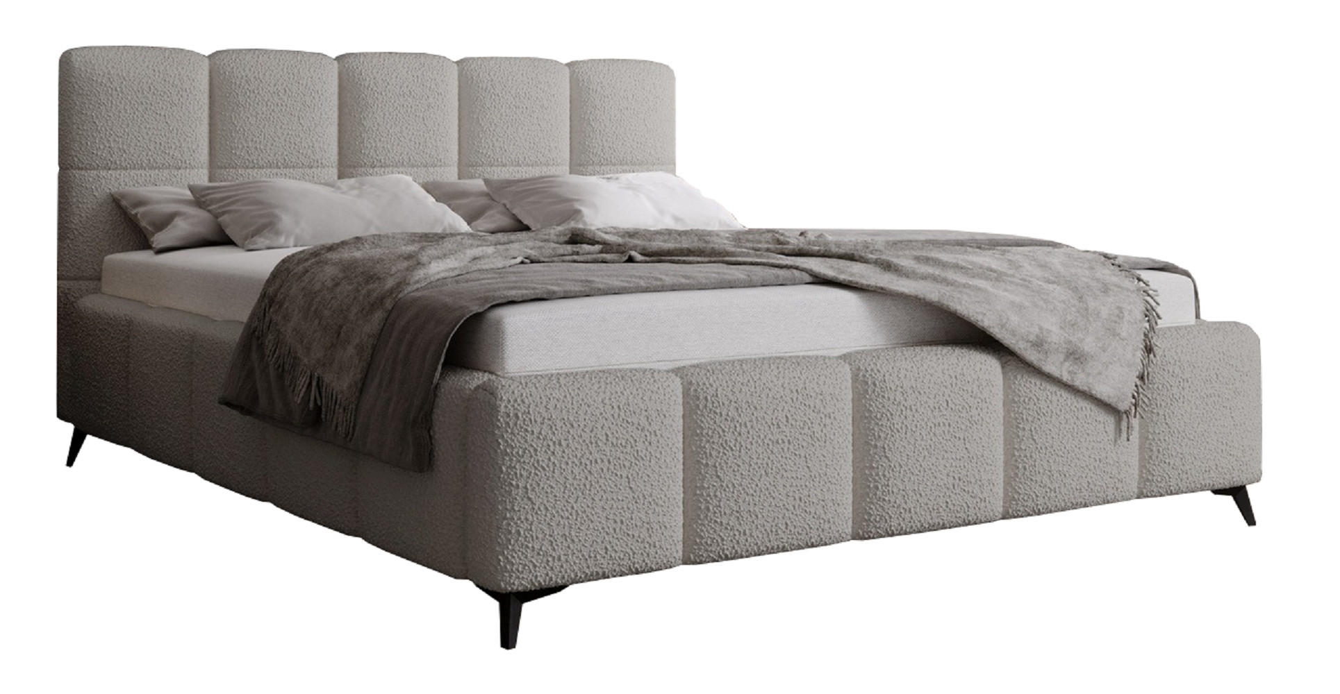 DOPPELBETT 140x200 mit Bettkasten Kastilo, Boucle, Hellgrau - Hellgrau, Holz/Textil (140/200cm) - Emporius