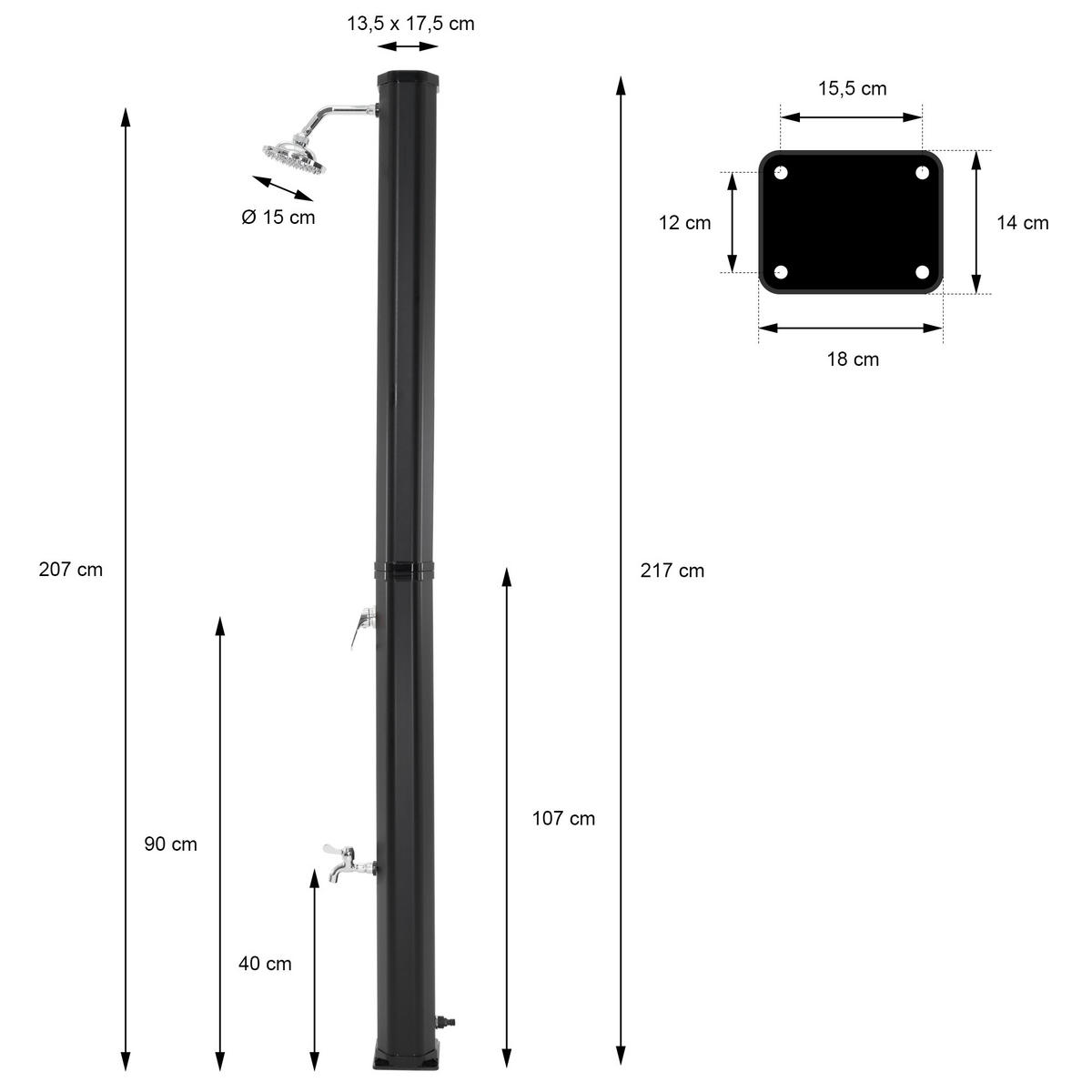 SOLARDUSCHE - Schwarz, Kunststoff (14/217/18cm) - ECD-Germany