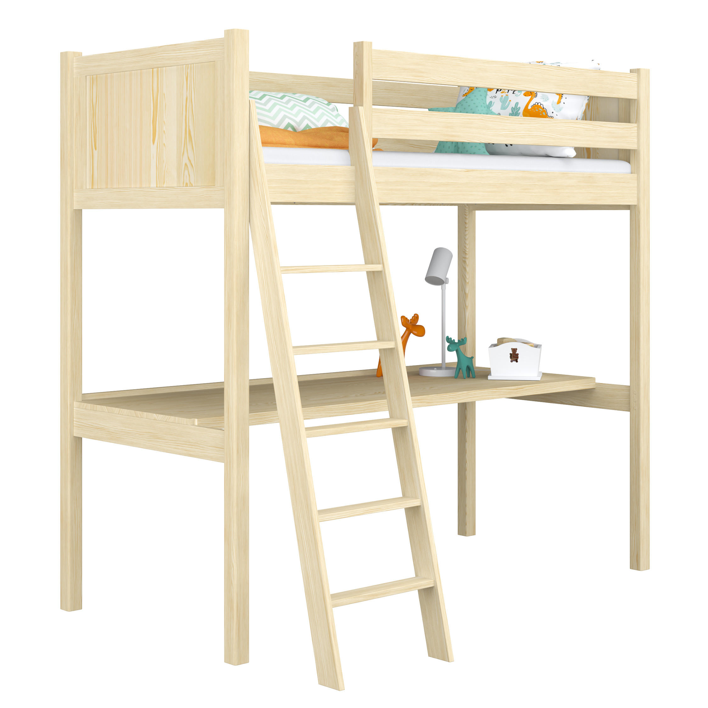 HOCHBETT N04 mit Schreibtisch Klare Kiefer 120/180 - Braun, Naturmaterialien/Holz (120/180cm) - N-Wood