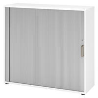 ROLLLADENSCHRANK - 3 Ordnerhöhen 40/120/110 cm in Weiß/Silberfarben Streifengriff (Kunststoff) - Silberfarben/Weiß, Holzwerkstoff (120/110/40cm) - bümö