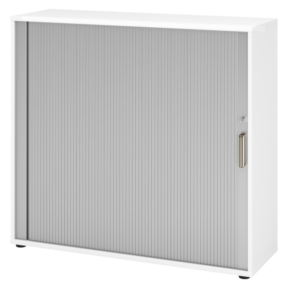 ROLLLADENSCHRANK - 3 Ordnerhöhen 40/120/110 cm in Weiß/Silberfarben Streifengriff (Kunststoff) - Silberfarben/Weiß, Holzwerkstoff (120/110/40cm) - bümö