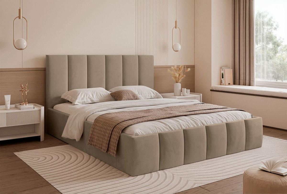 POLSTERBETT Sarafino Dunkelbeige Samt 180x200 cm - Cappuccino, Textil (180/200cm) - Selsey