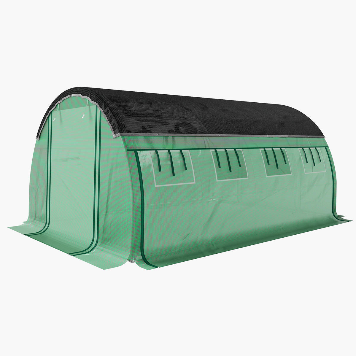 POLYTUNNEL-GEWÄCHSHAUS DE-05709 Mit Sonnenschutznetz & aufrollbaren Seitenwänden Grün - Grün, Kunststoff/Metall (300/198/400cm) - ComfortXL