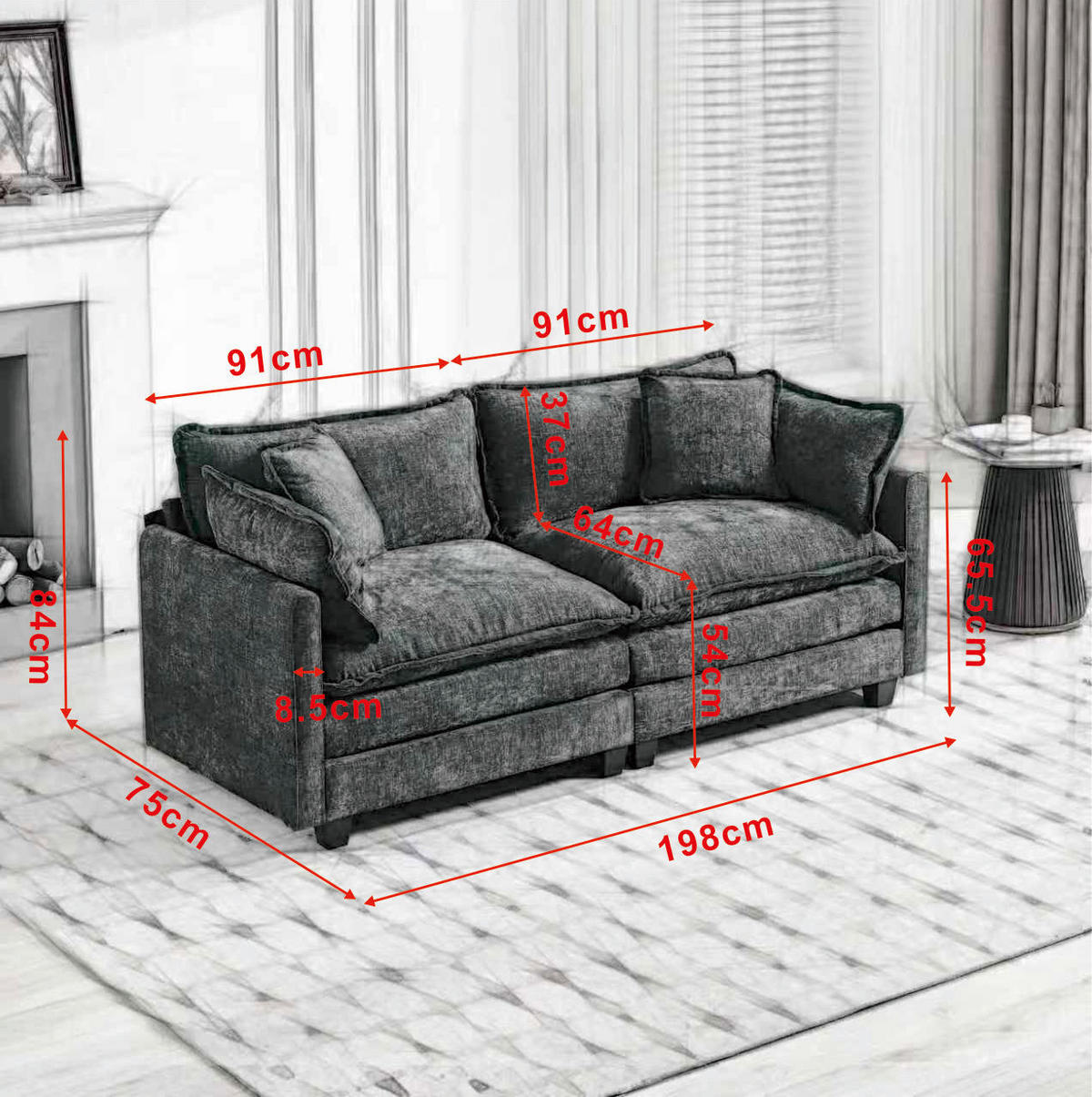 SOFA modular Chenille Beige 2er-Paket - Beige, Holz (75/84/195cm) - Meubliv