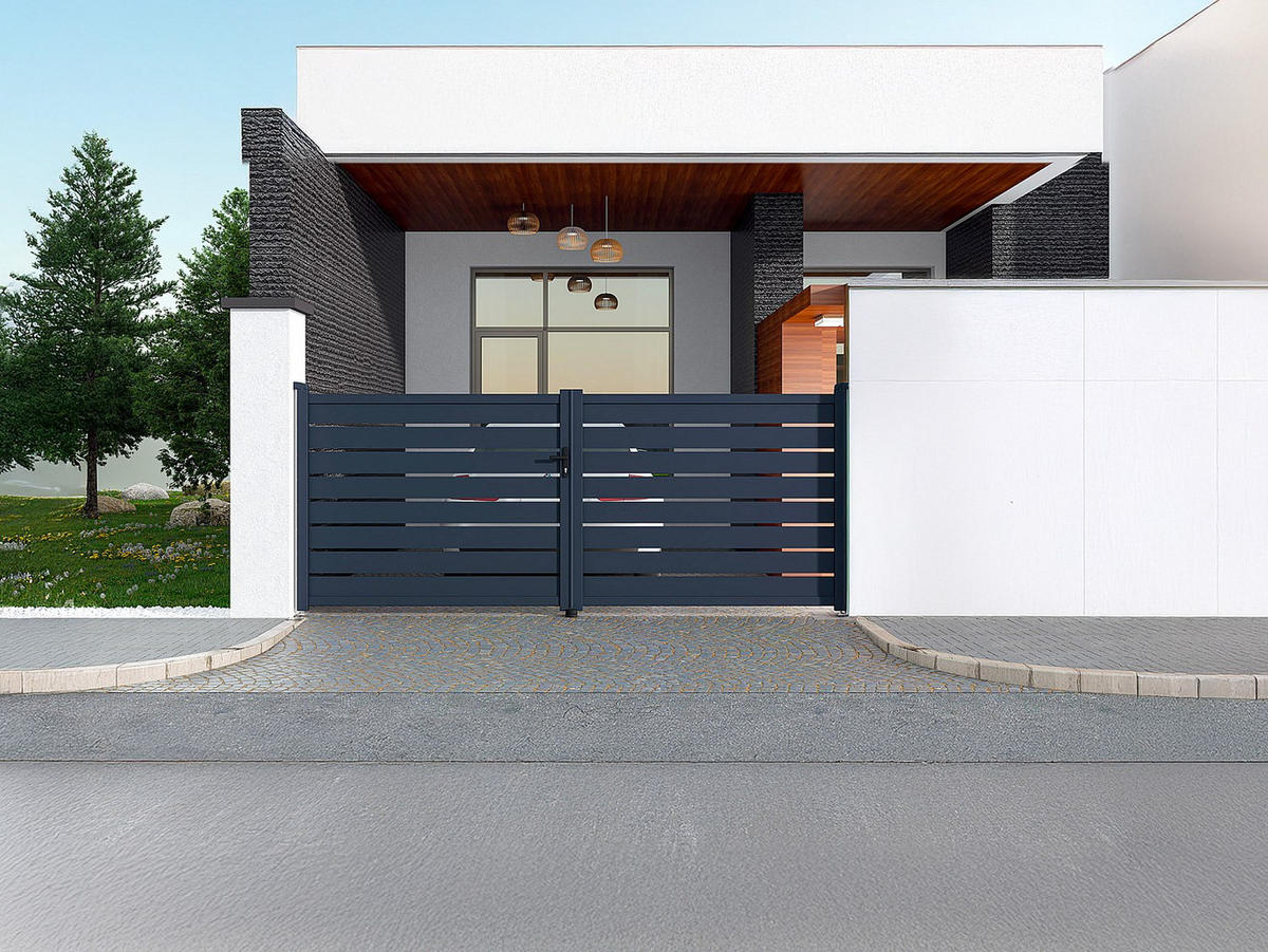 FLÜGELTOR - 392cm x 4.6cm - Aluminium - anthrazitgrau - PRIMO - Anthrazit, Metall (392/161cm) - Vente-Unique