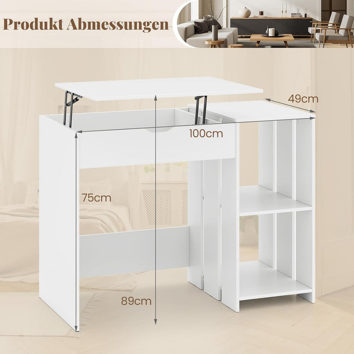 DATORBORD vitt - Vit, Träbaserade material (49/100/75cm) - COSTWAY
