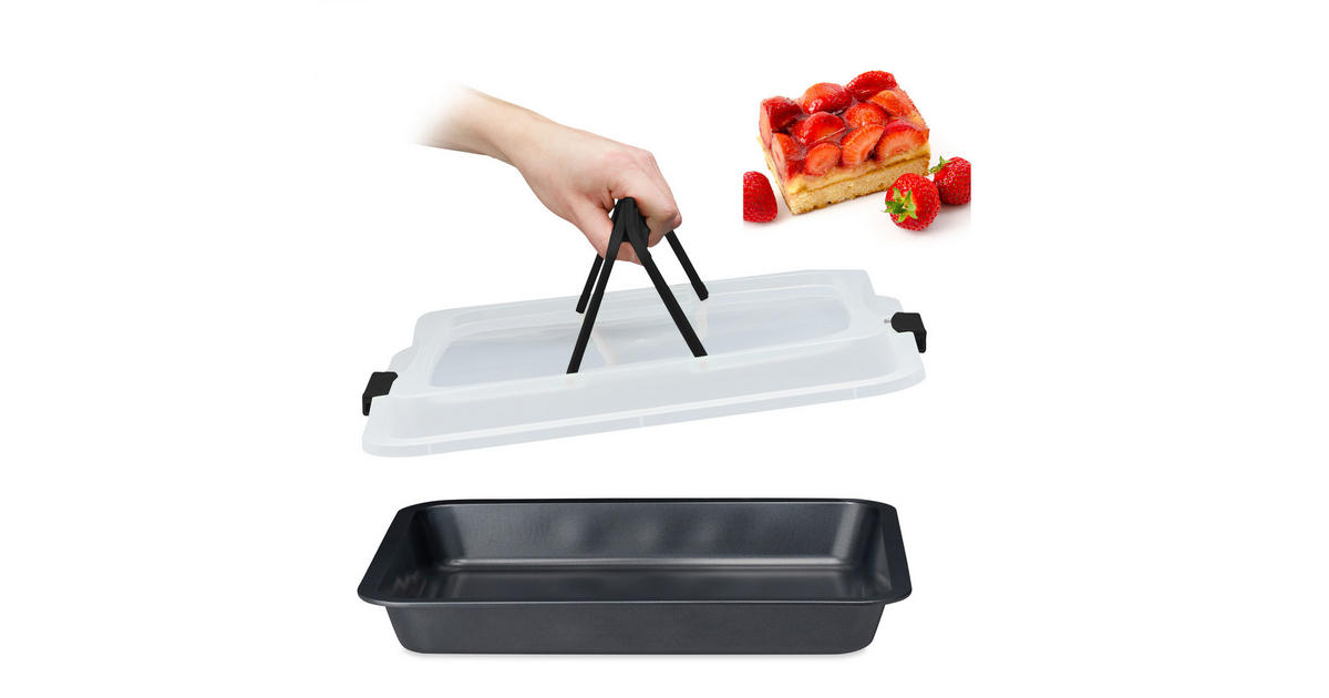 Relaxdays BACKBLECH Schwarz mit Deckel 3-in-1 Antihaft 40x32 cm online kaufen ➤