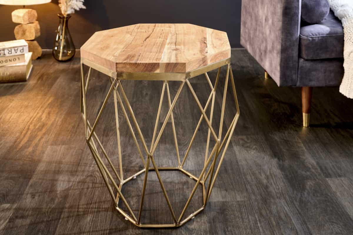 BEISTELLTISCH DIAMOND Akazie Natur 50cm - Braun/Kupferfarben, Holz/Metall (50/50/50cm) - riess-ambiente
