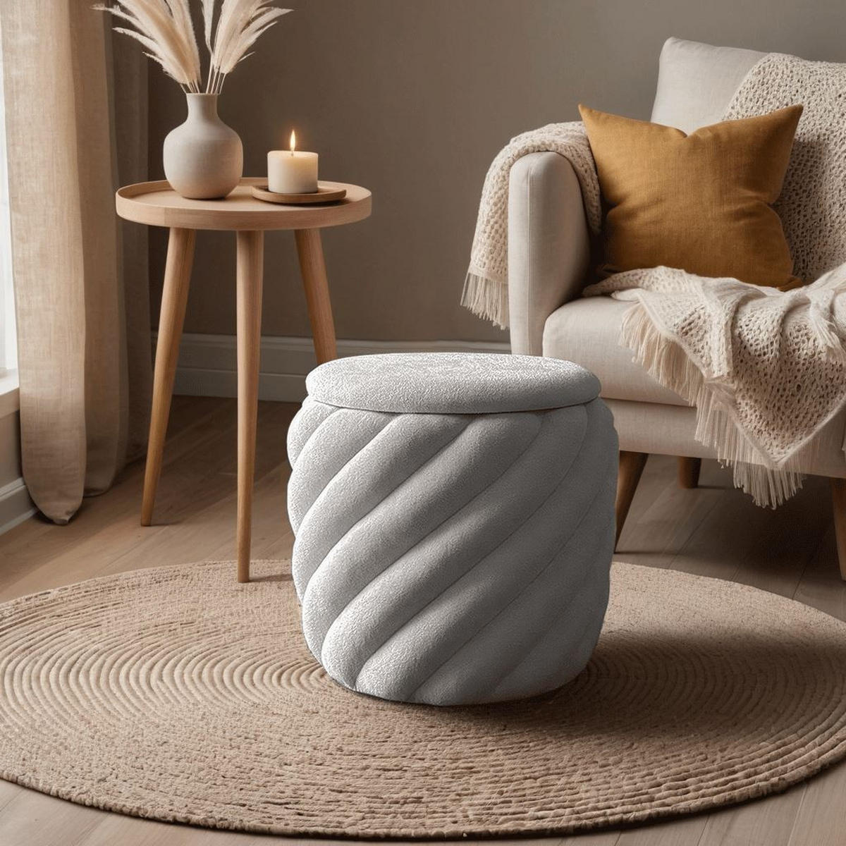 POUF NOEL gepolstert mit Stauraum grau - Grau, Textil (42/41/42cm) - Lookway