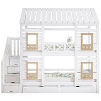 ETAGENBETT aus MDF 90x200 cm Weiß/Natur mit Fenstern, Stauraumtreppe und 2 Schubladen - Weiß, Holzwerkstoff (90/200cm) - Modfu