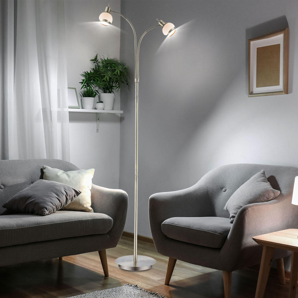 LED STEHLEUCHTE Glas Opal Silber Metall GALVIN - Silberfarben, Glas (44/23/155cm) - Globo Lighting