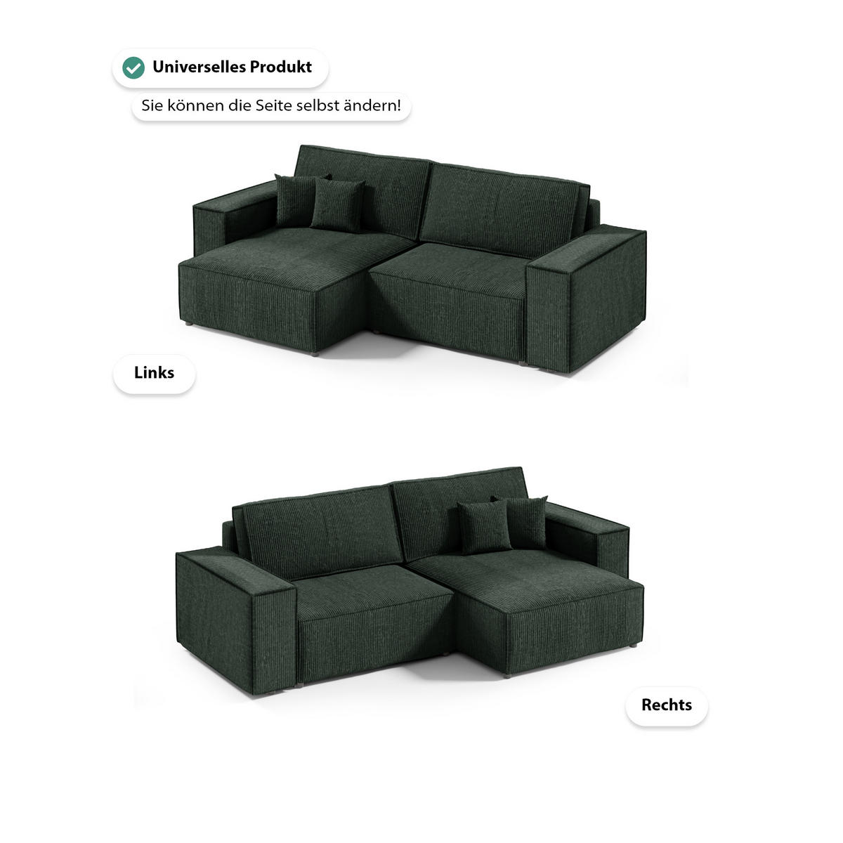 ECKSOFA Schlaffunktion Sekwana mini Grün - Grün, Textil (148/257cm) - Fedve