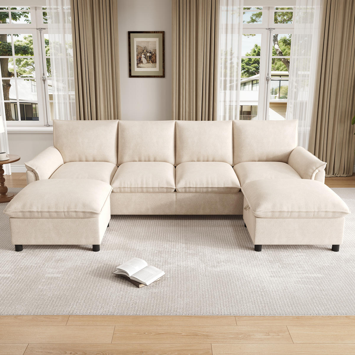 WOHNLANDSCHAFT Beige 264,5/142,5/84 cm 4-Sitzer Modular mit 2 Hockern - Beige, Textil (264.5/84/142.5cm) - PANGIVO