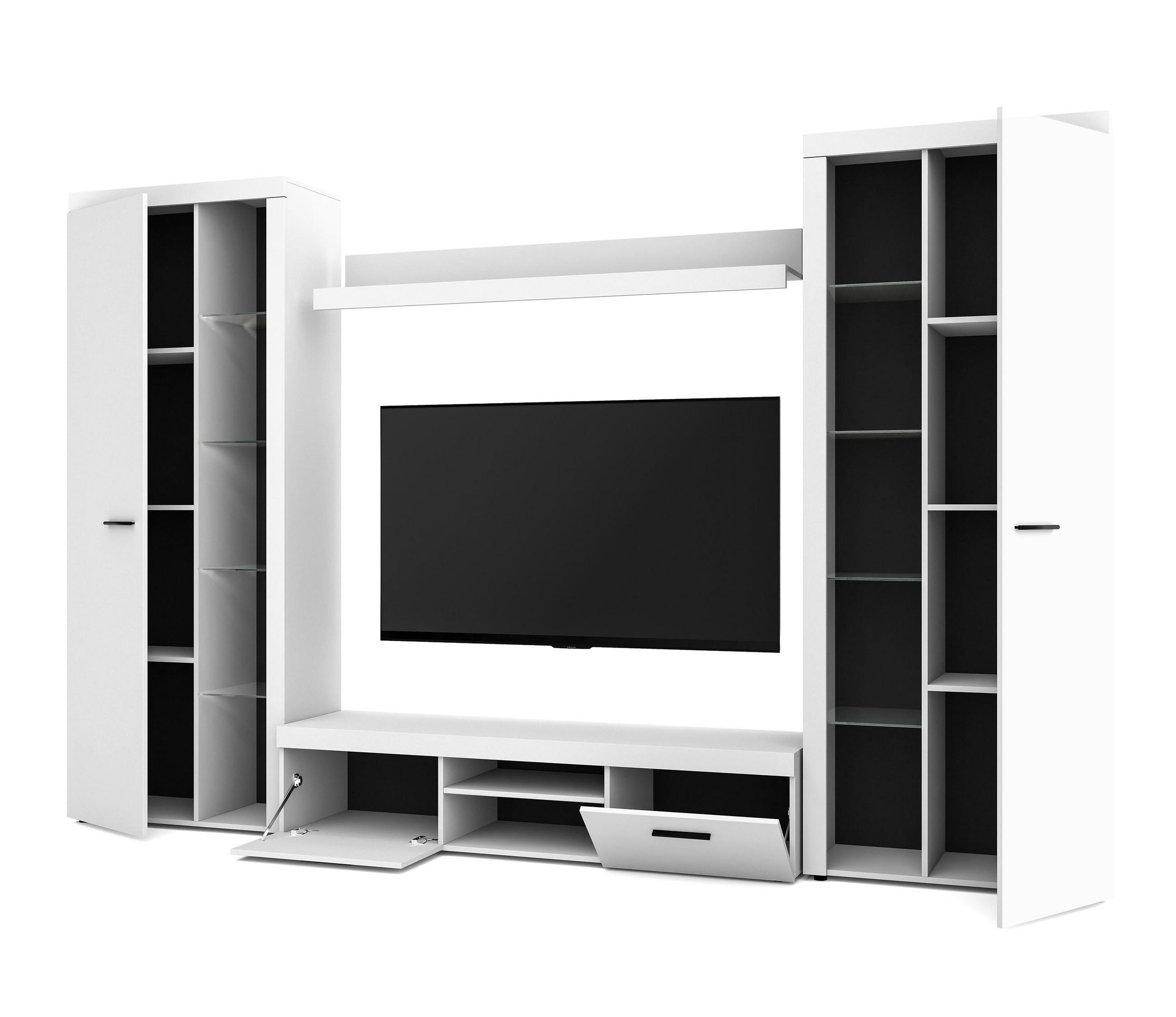 WOHNWAND Spacoro XL Weiß 300/190/40 cm Viel Stauraum ohne LED - Weiß, Holzwerkstoff/Kunststoff (300/190/40cm) - AX Living