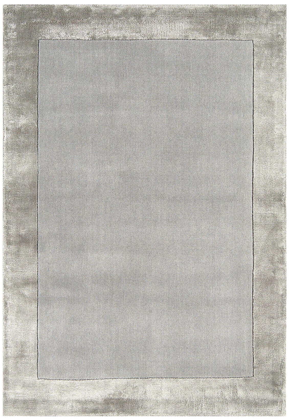 TEPPICH Wolle handgewebt einfarbig mit Viskosebordüre TYNE, Silber 160x230 cm - Silberfarben, Textil (160/230cm) - KADIMA DESIGN