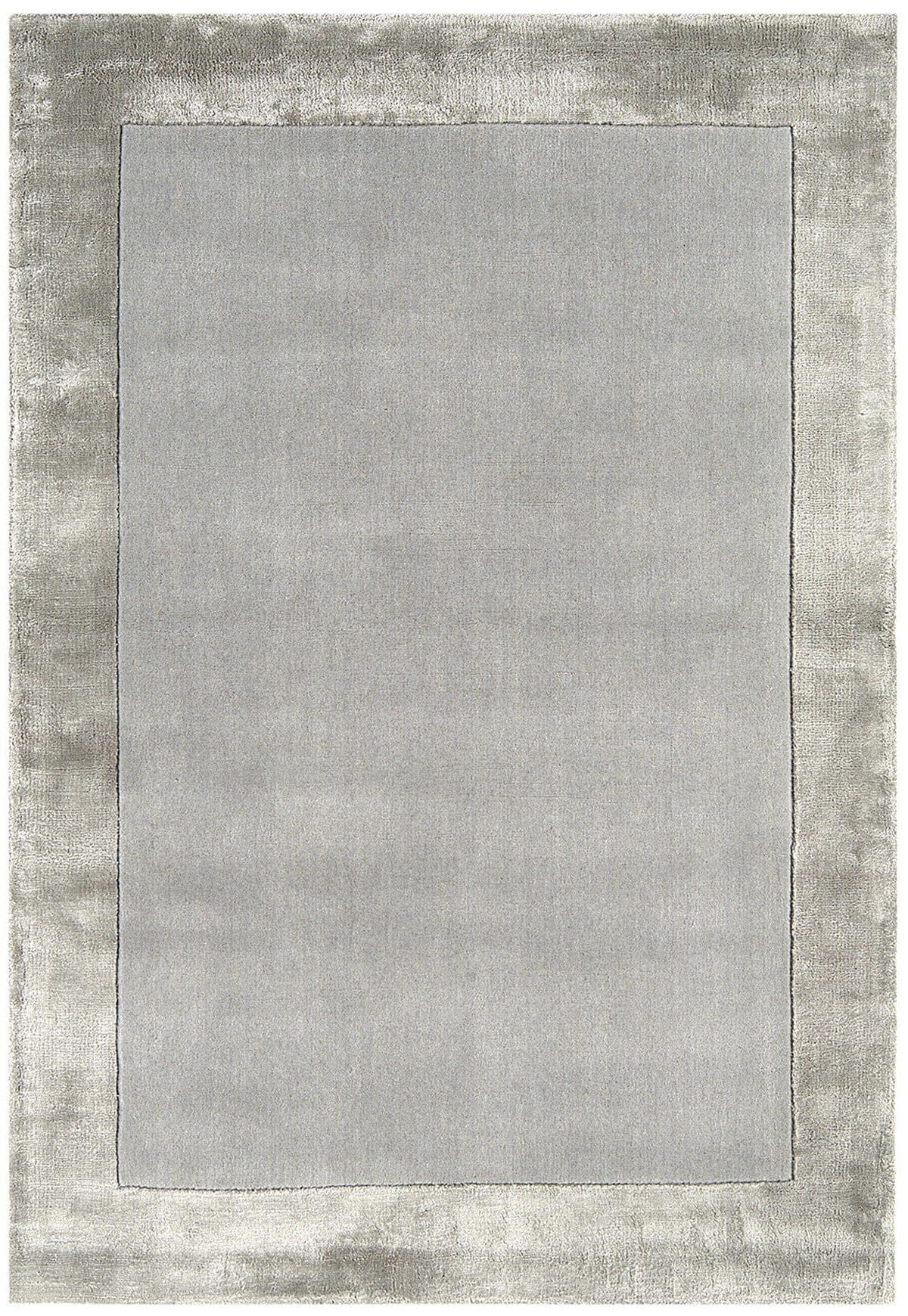 TEPPICH Wolle handgewebt einfarbig mit Viskosebordüre TYNE, Silber 120x170 cm - Silberfarben, Textil (120/170cm) - KADIMA DESIGN