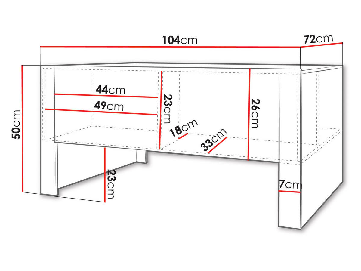 COUCHTISCH 103 1D Tore 06 - Kaschmir/Schwarz, Holzwerkstoff (104/72/50cm) - MIRJAN24