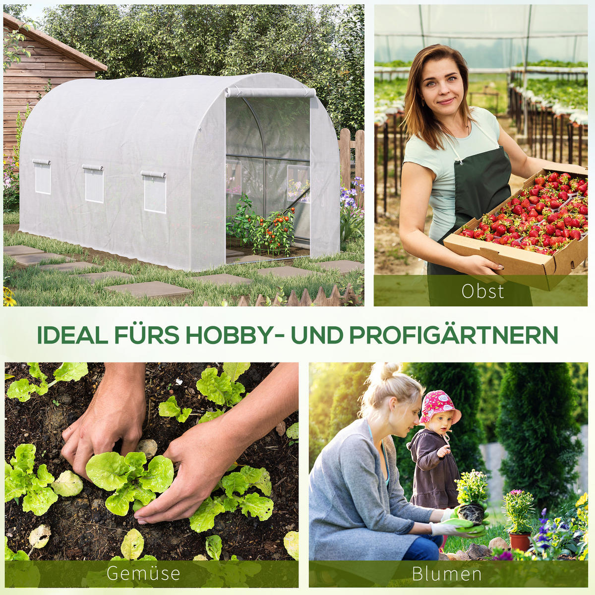 FOLIENGEWÄCHSHAUS, Weiß, PE, Metallrohr - Weiß, Kunststoff (200/200/350cm) - Outsunny