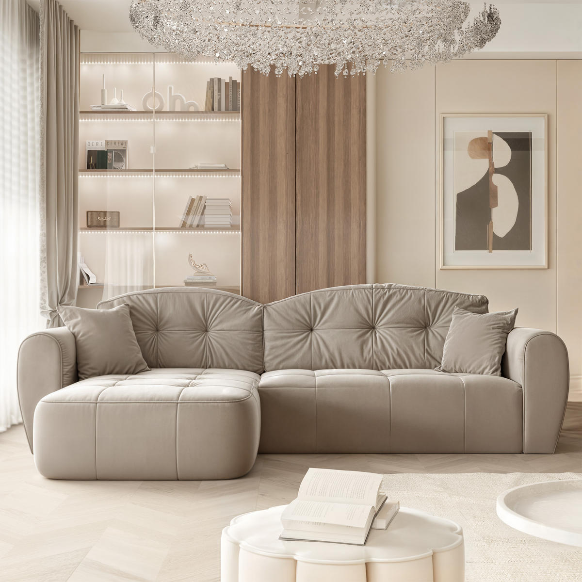 ECKSOFA RAVEN mit Schlaffunktion und Bettkasten Grau-Beige - Greige, Holzwerkstoff/Kunststoff (250/160cm) - Idohome