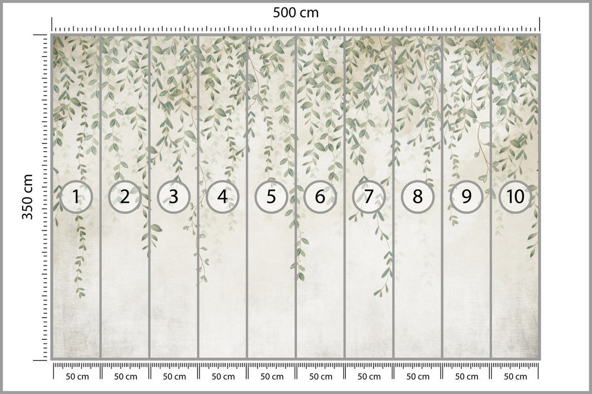 FOTOTAPETE für Wohnzimmer Blätter Pflanzen Natur 500x350 - Beige/Grün, Papier (500/350cm) - Muralo