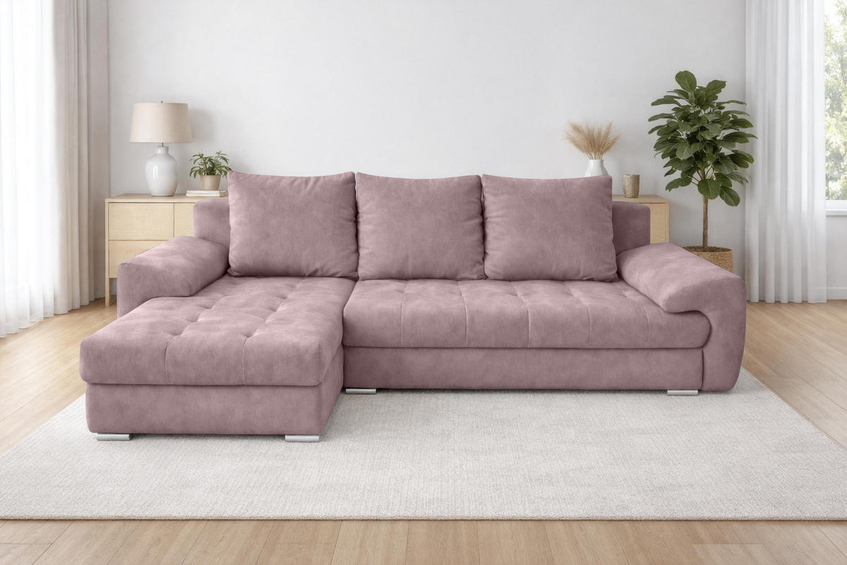 ECKSOFA L Form Manisa Rosa 234/145/83 cm Links mit Schlaffunktion - Silberfarben/Rosa, Kunststoff/Textil (145/234cm) - AX Living