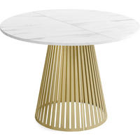 ESSTISCH Naro rund ausziehbar mit Goldenem Lamellen-Metallgestell, Marmor Weiß 120-200/120/76 cm - Ecru/Goldfarben, Holzwerkstoff/Metall (120/120/76cm) - WFL GROUP