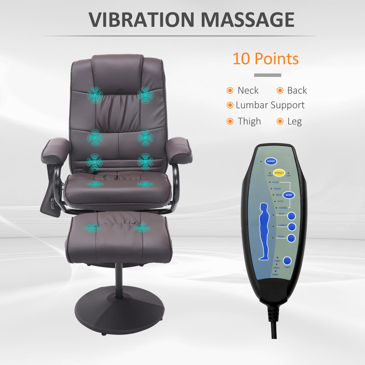 MASSAGESESSEL mit Hocker, Relaxsessel mit Liegefunktion, Massagefunktion, Braun - Schwarz/Braun, Leder/Kunststoff (84/95/77cm) - HOMCOM