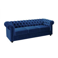 SOFA 3-Sitzer - Samt - Dunkelblau - CHESTERFIELD - Blau, Textil (88/72/205cm) - Vente-Unique