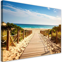 LEINWANDBILD Holzpfad zum Strand Landschaft 100x70cm - Orange, Textil (100/70cm) - Feeby