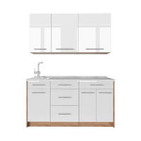 SAMOSTATNÁ KUCHYŇA Fame-Line, Biely vysoký lesk/Dub Goldkraft, 150 cm, AP Marble - biela s vysokým leskom/dub medový, kompozitné drevo (150/82/60cm) - Vicco