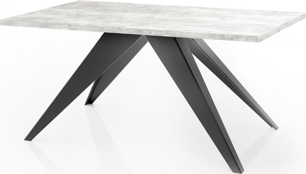 ESSTISCH Vance rechteckig ausziehbar, Grauer Beton 160-260/90/76 cm - Hellgrau/Schwarz, Holzwerkstoff/Metall (160/90/76cm) - WFL GROUP