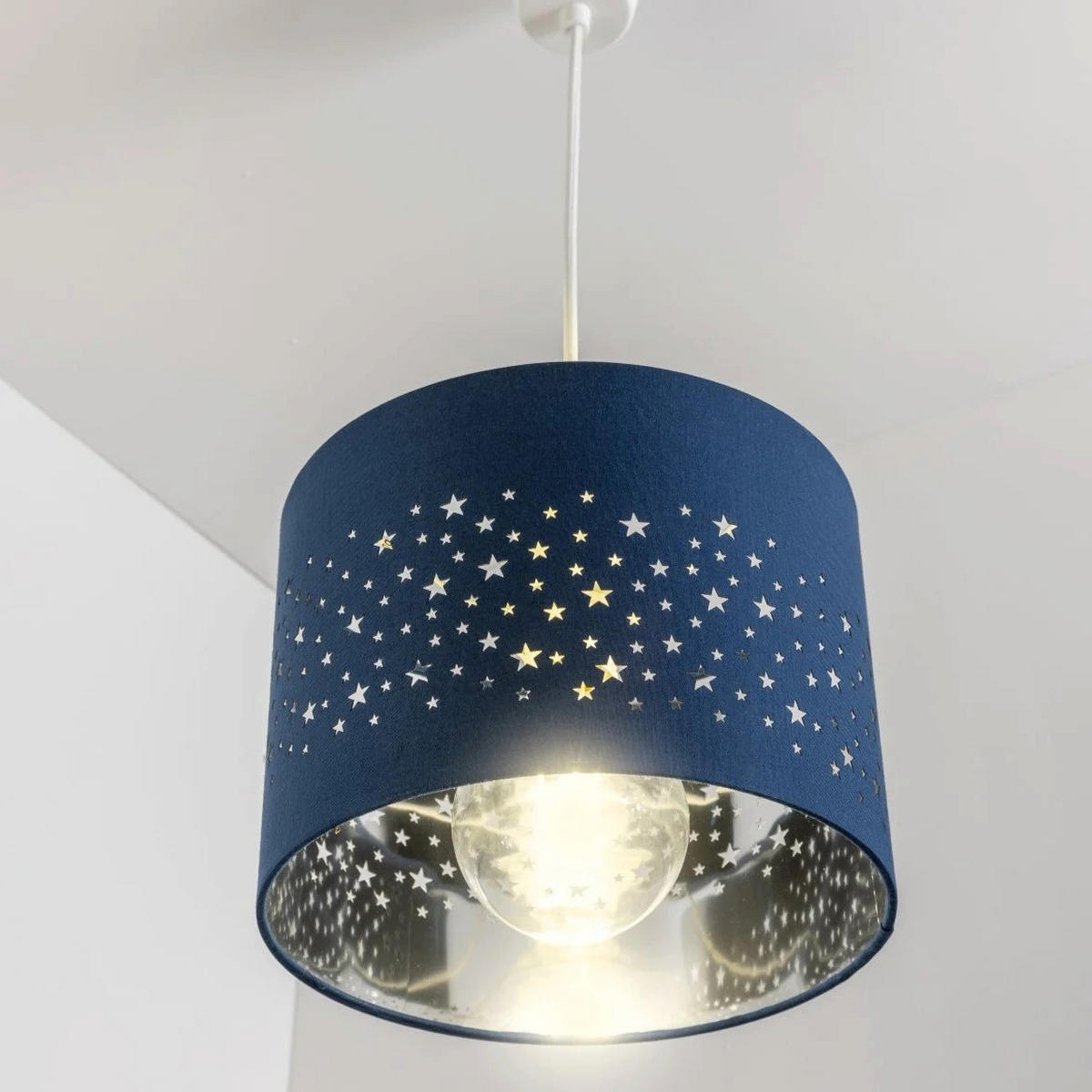 LAMPENHAUBE STARDUST Marineblau Star Easy Fit - Grau, Textil (25/25/18cm) - CGC Europe