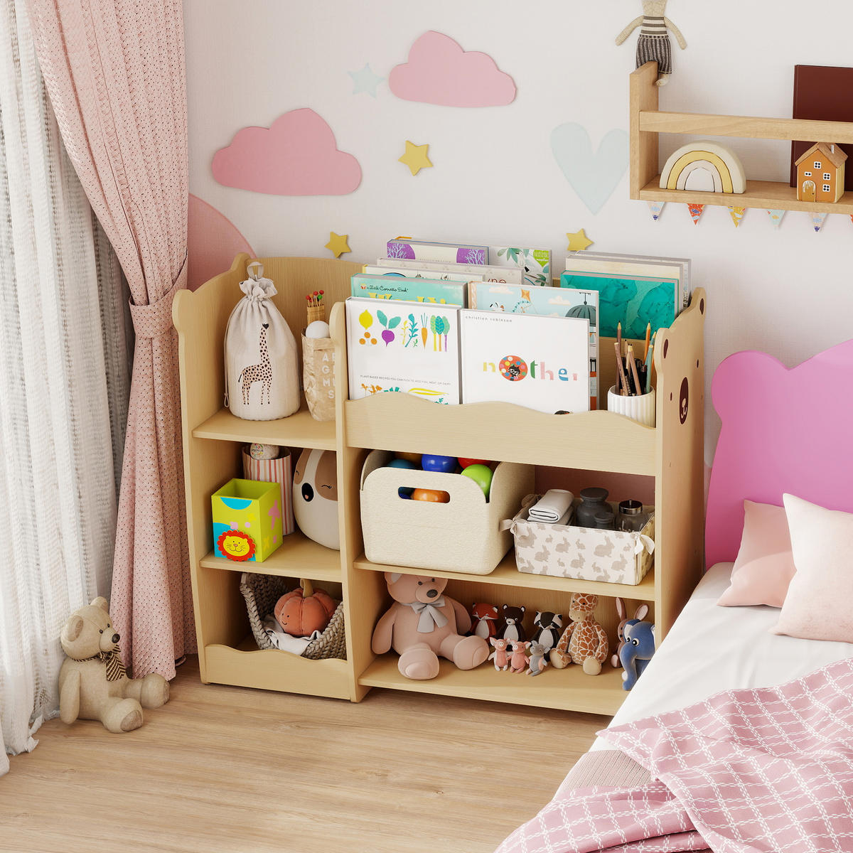 KINDERREGAL DE-17275 3 offene Ebenen mit Bären-Design Natur - Naturfarben, Holzwerkstoff (92/79/29cm) - ComfortXL