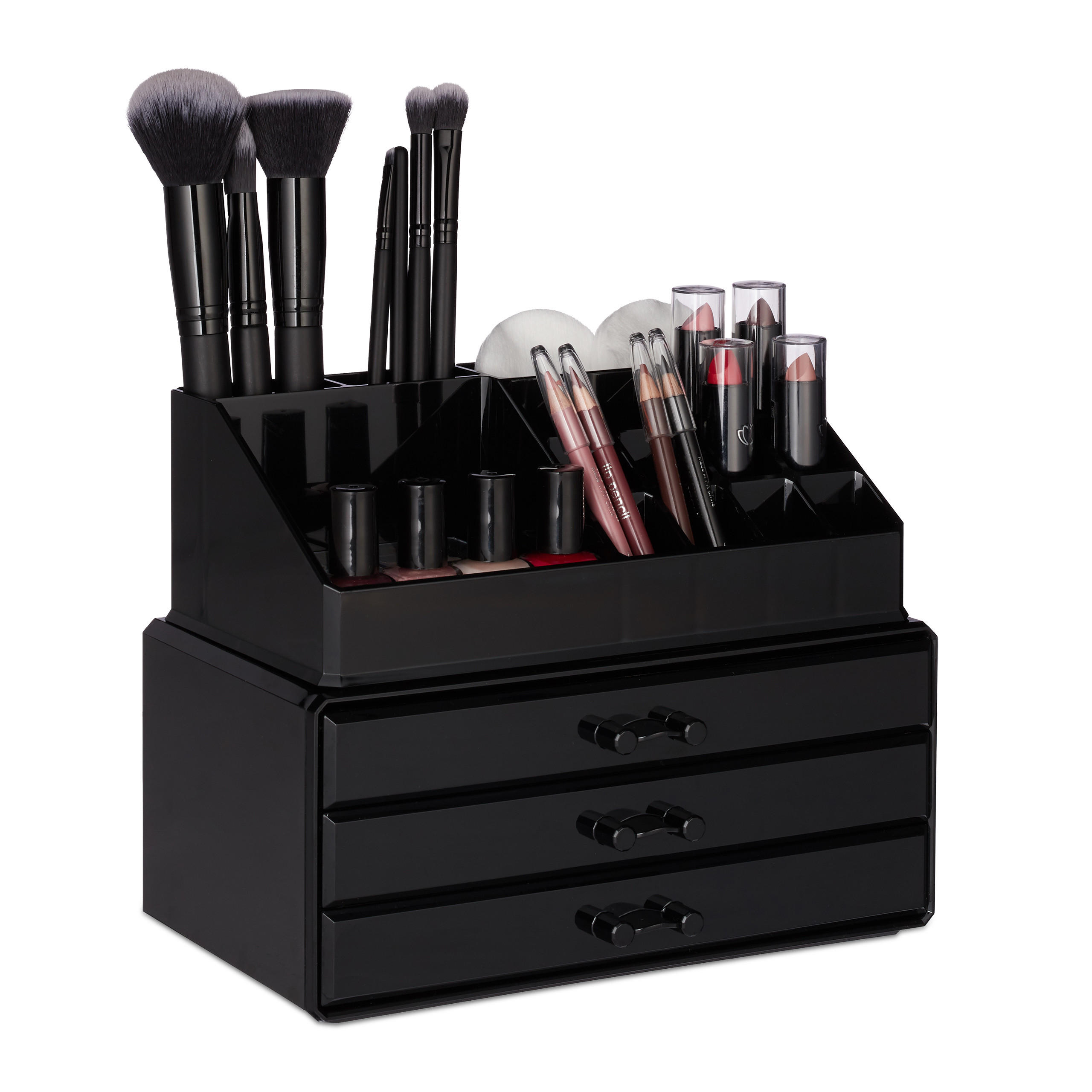 MAKEUP Organizer - Schwarz, Kunststoff (23.5/19/14cm) - Relaxdays