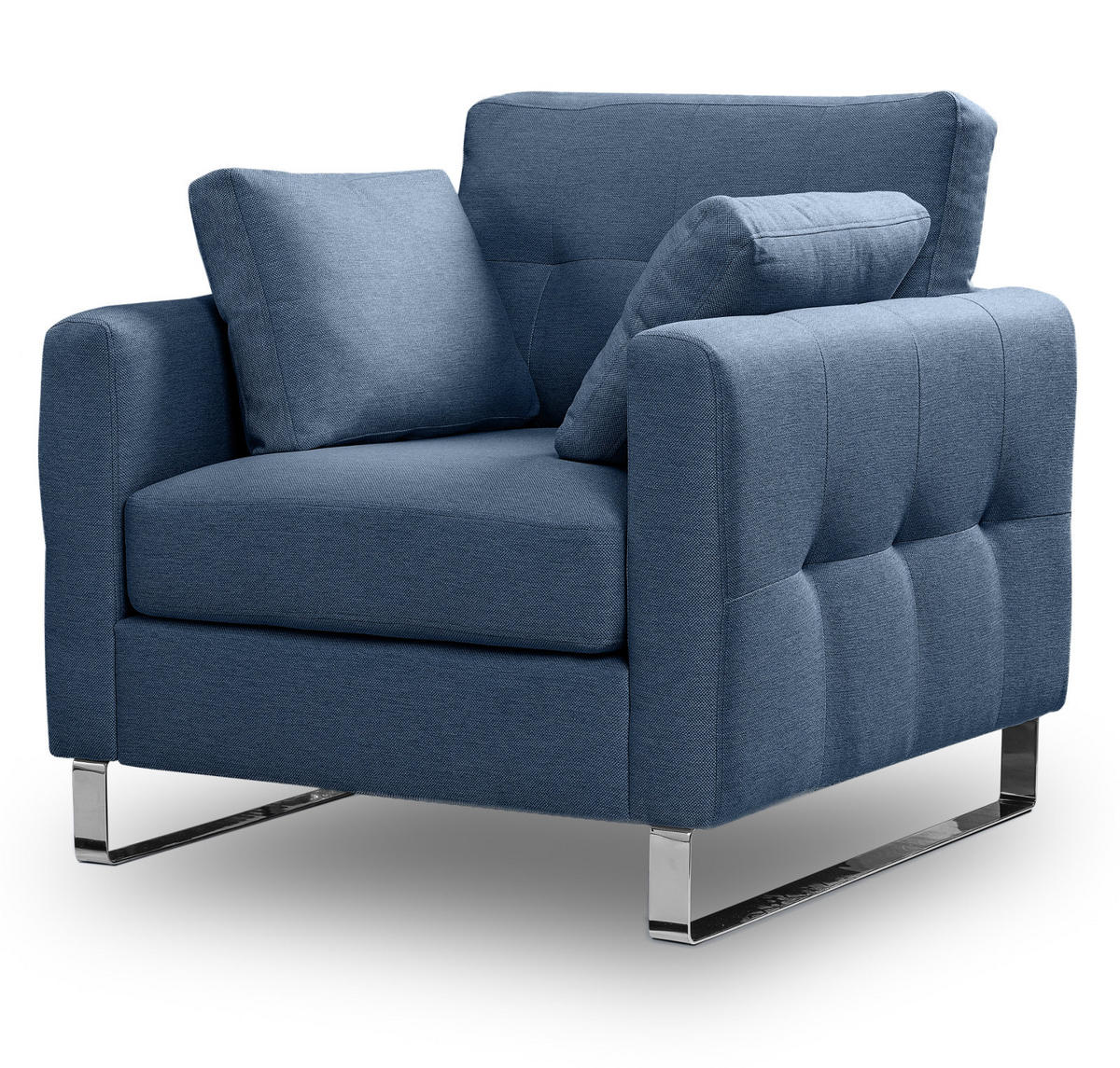 SESSEL blau Flachgewebe 93 x 94 cm, Clubsessel mit Steppoptik - Blau/Chromfarben, Holz/Textil (93/92/94cm) - Inn.Furn