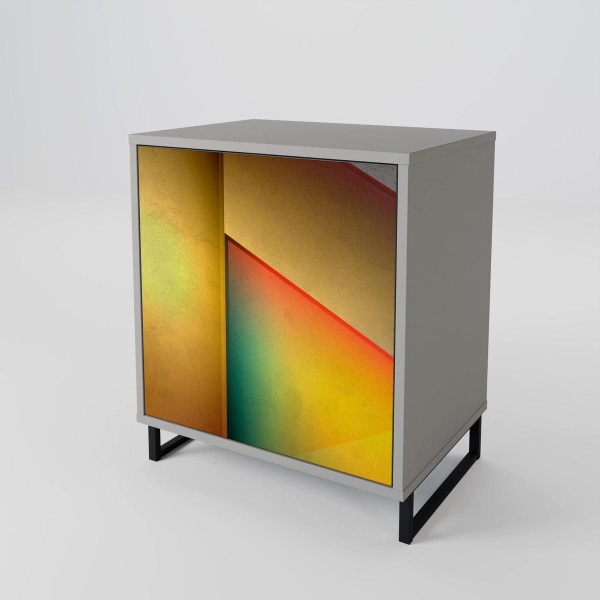 SIDEBOARD PIERCING SHARPNESS, Grau, 57,5x42x72,5 cm, Schwarze Metallfüße - Multicolor/Schwarz, Holzwerkstoff/Metall (57.5/72.5/42cm) - SpaceRebels