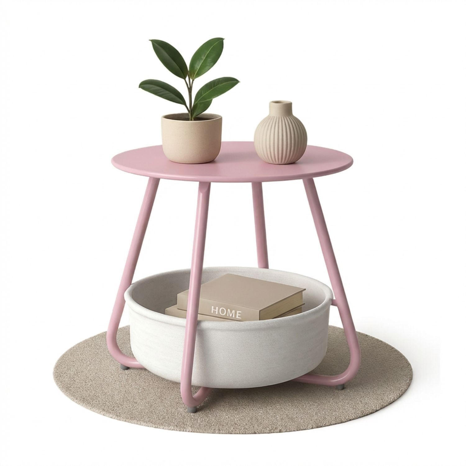 COUCHTISCH KOSI Metall mit Aufbewahrungskorb Canvas Pink - Rosa, Metall (50/45/50cm) - Coemo