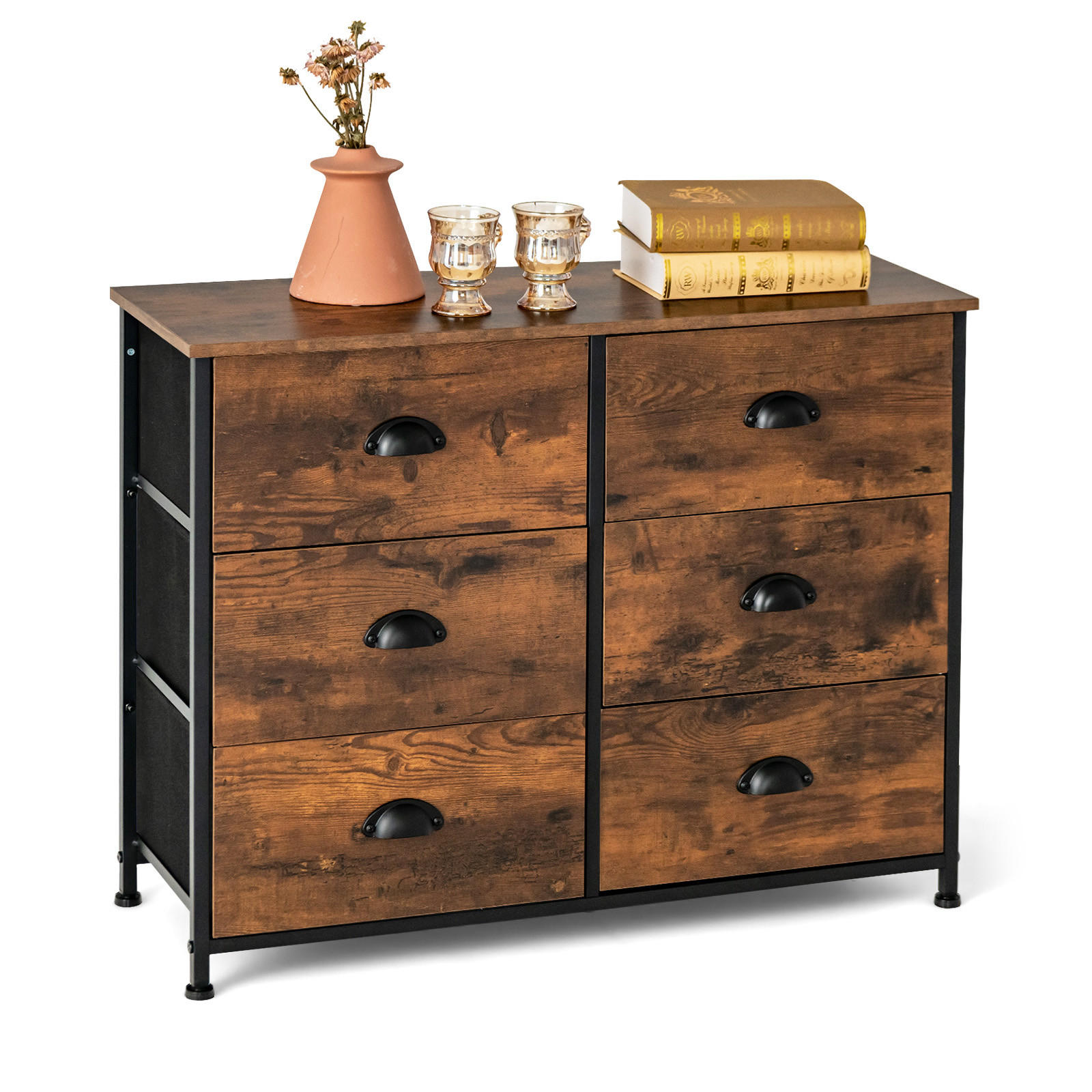 BEISTELLSCHRANK Kommode Braun - Braun, Holz (30/63/80cm) - COSTWAY