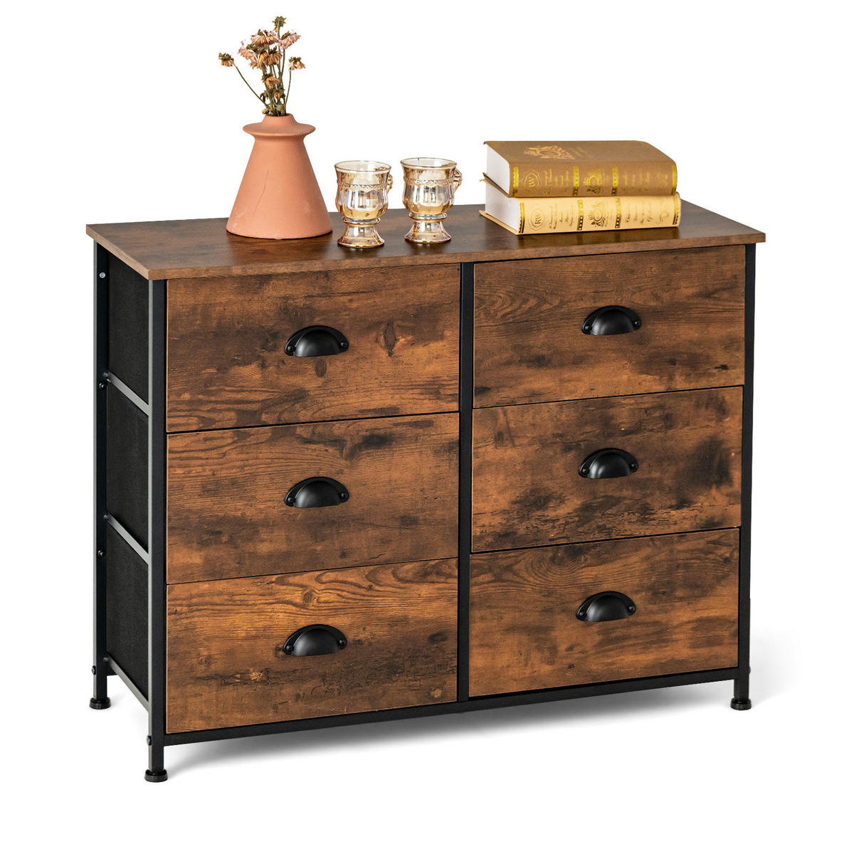 BEISTELLSCHRANK Kommode Braun - Braun, Holz (30/63/80cm) - COSTWAY