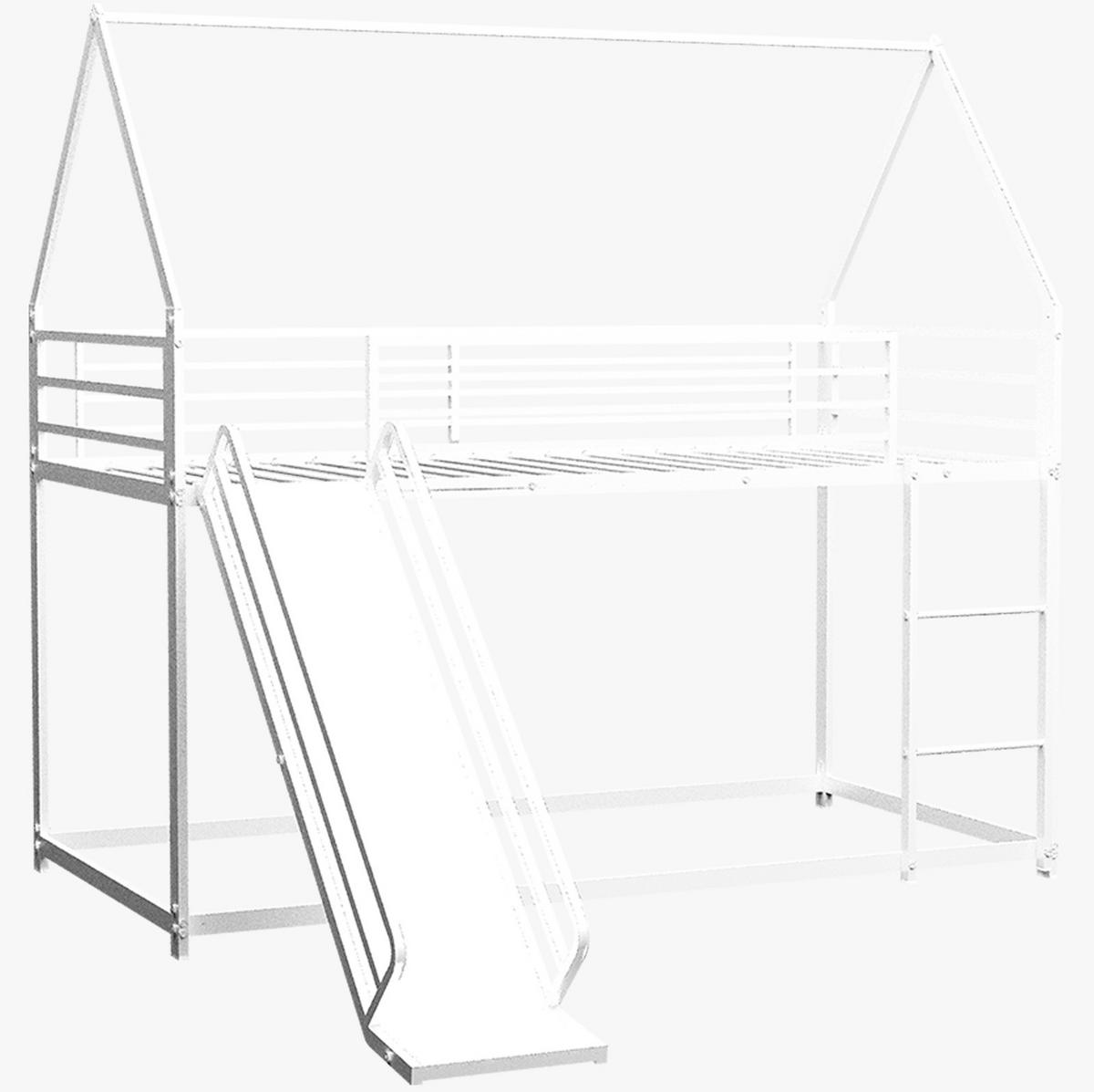 ETAGENBETT 90/200 cm weiß aus Eisen mit Rutsche und Leiter - Weiß, Metall (90/200cm) - OKWISH