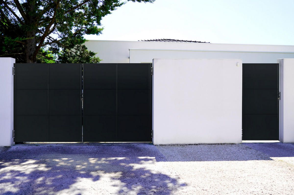 STAHLFLÜGELTOR Nali Mattschwarz 3,5m H.200cm - Schwarz, Metall (343/200cm) - Casanoov