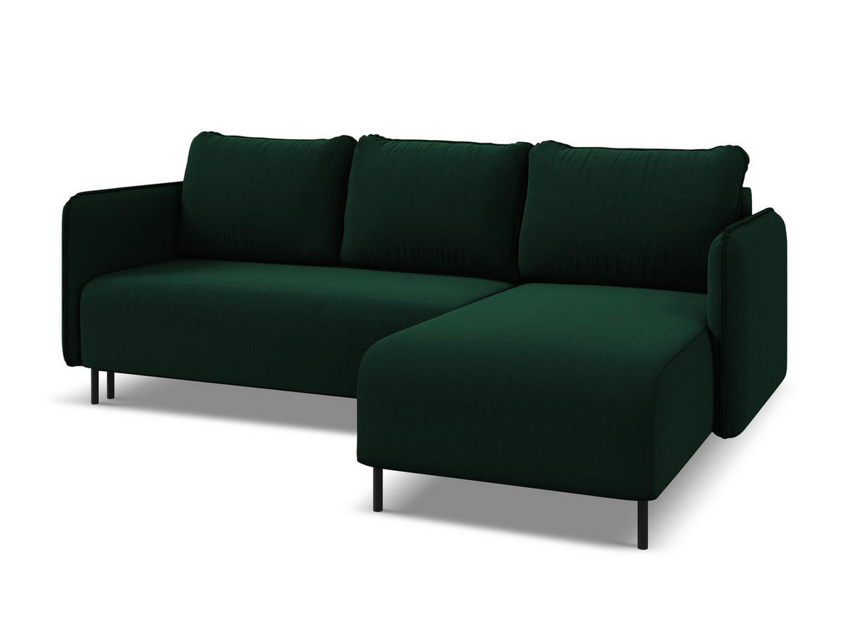 ECKSOFA mit Schlaffunktion Samt Stoff Grün - Dunkelgrün/Schwarz, Holz/Textil (236/162cm) - Makamii