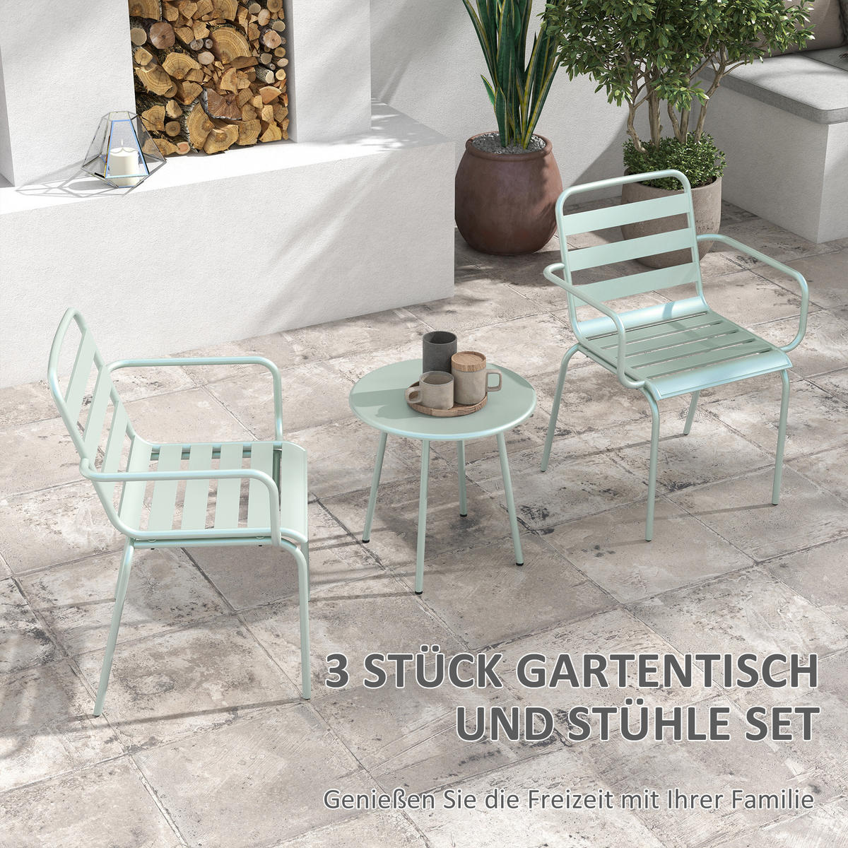GARTENMÖBEL Set, Stahl, Grün - Grün, Metall - Outsunny