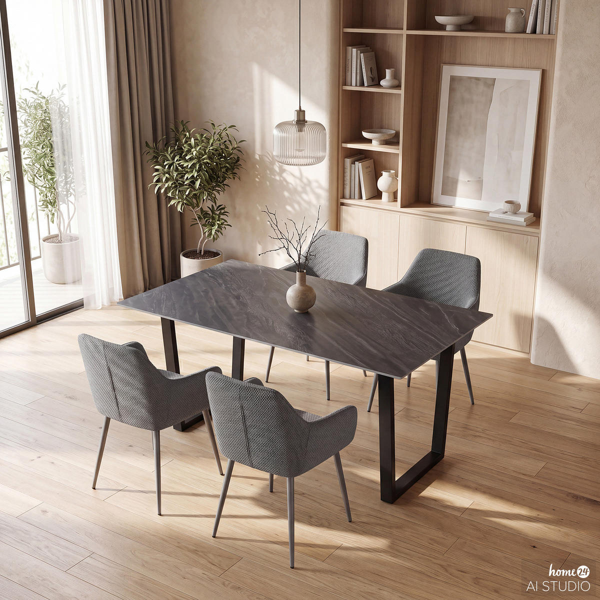 ESSTISCH - Keramik / Stahl - Schwarz, Keramik/Metall (90/140/75cm) - home24