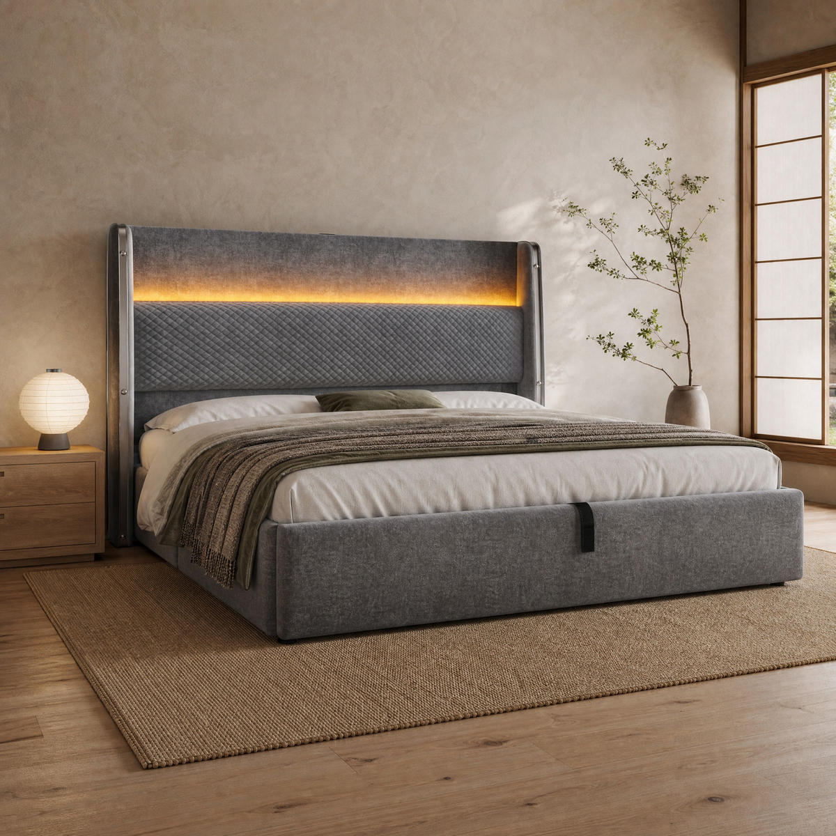 POLSTERBETT 180/200 mit Bettkasten, LED und USB & Type-C in Grau - Grau, Holzwerkstoff/Textil (180/200cm) - EVRYAE