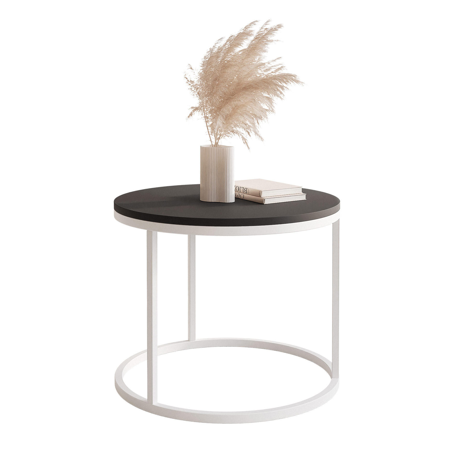 COUCHTISCH 50 cm rund Schwarz, Weiß Gestell - Schwarz, Holzwerkstoff (50/50/42cm) - Idohome
