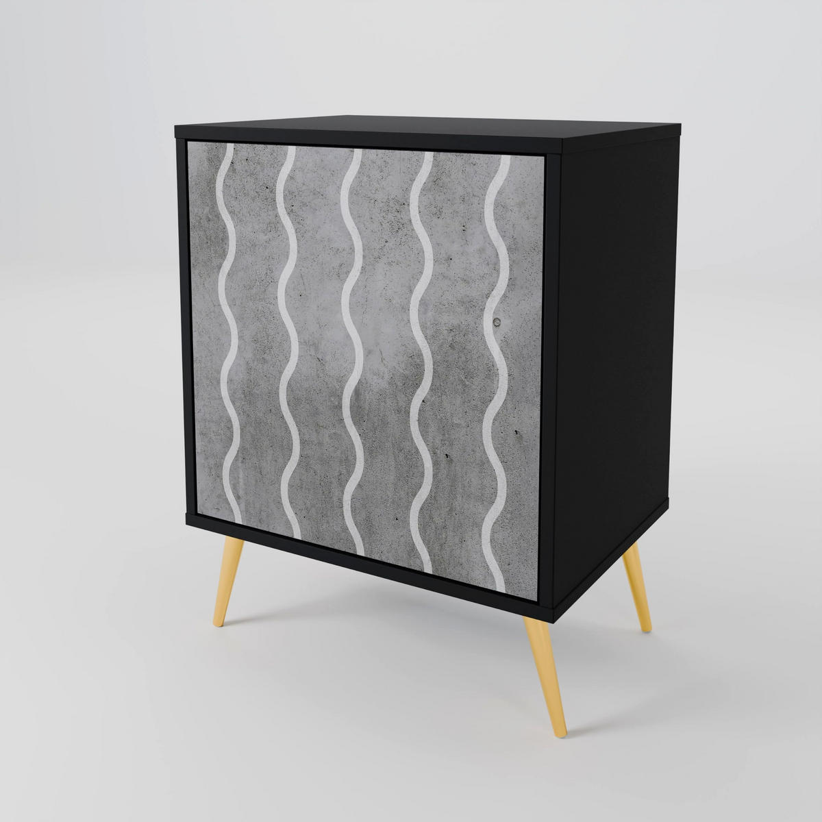 SIDEBOARD WAVES OF CONCRETE, Schwarz, 57,5x42x67,5 cm, Schwarze Metall-Rahmenfüße - Multicolor/Schwarz, Holzwerkstoff/Metall (57.5/67.5/42cm) - SpaceRebels