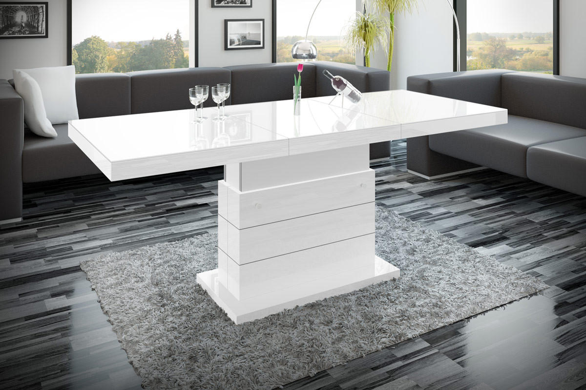 COUCHTISCH rechteckig Weiß Hochglanz auziehbar höhenverstellbar 120/70/50 cm - Weiß Hochglanz, Holzwerkstoff (70/120/50cm)